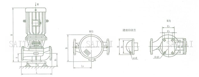 ISGB、IRGB系列管道泵产品外形图及安装尺寸