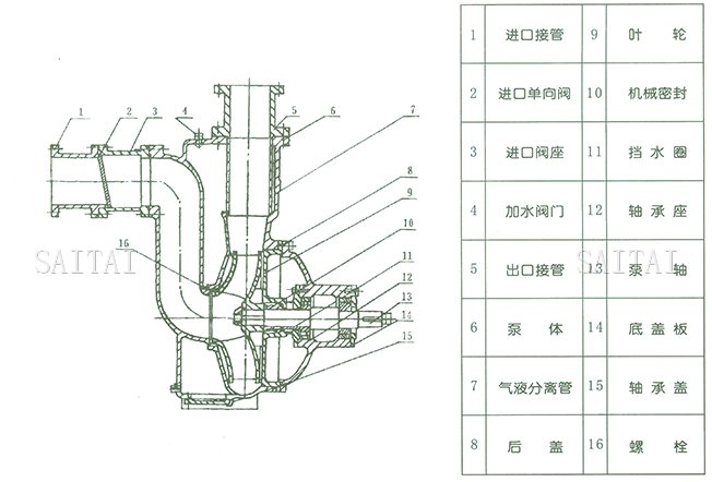 ZW型无堵塞自吸排污泵结构图
