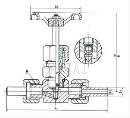J21/3W-1.6/32P型外螺纹针型阀（带接管）结构图